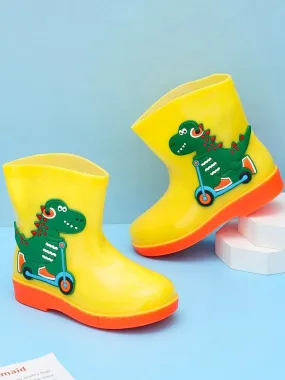 Adventurous  Dino Themed Yellow Rain Boots For Boys