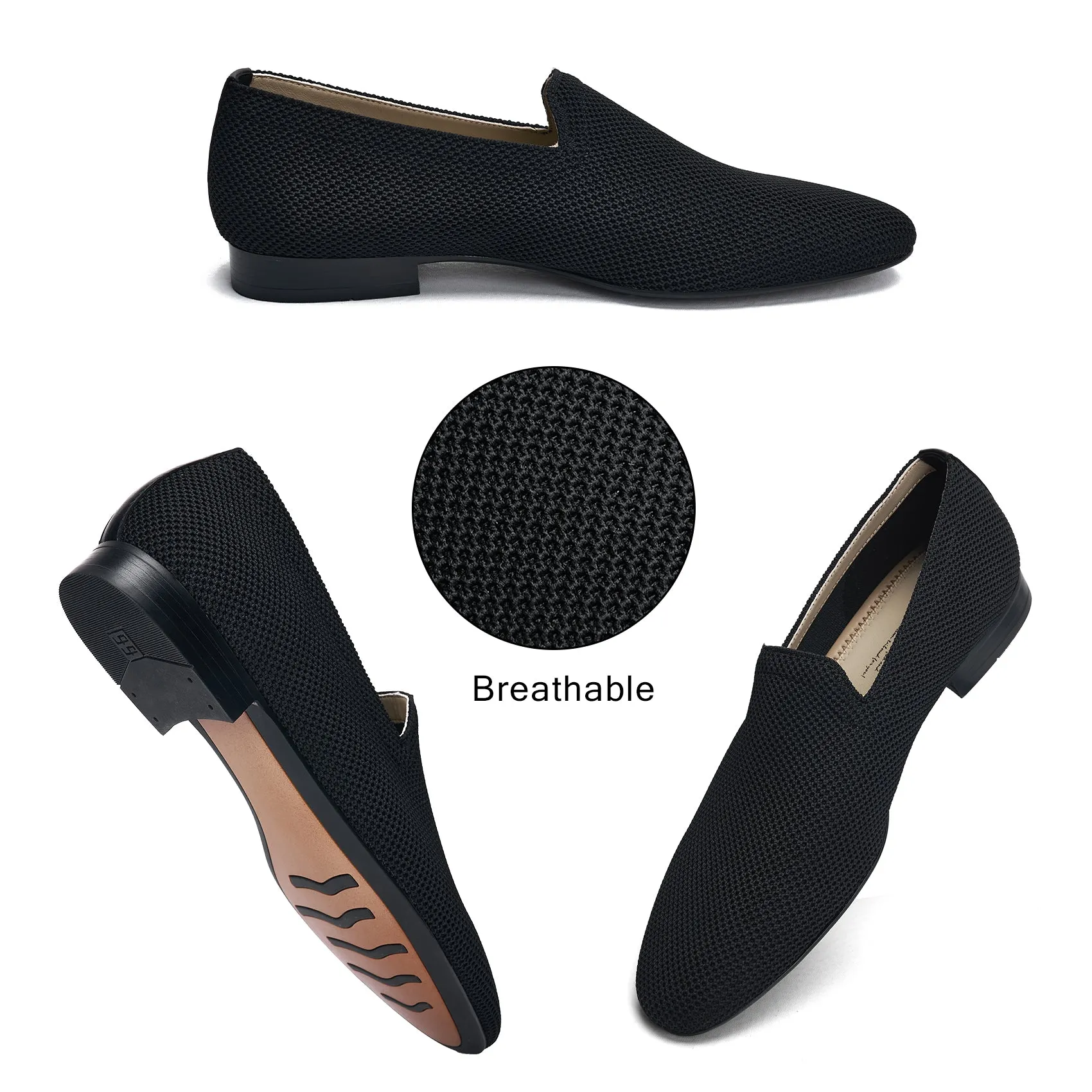 AiciBerllucci - AINA-Black Knit &Calfskin Leather Upper&Cow Leather Lining-Aina- Women Knit Flat Shoes,Comfort Loafers Penny Moccasins-Slip-on Shoes- Knit Driving Loafers -Round Toe Walking Fashion