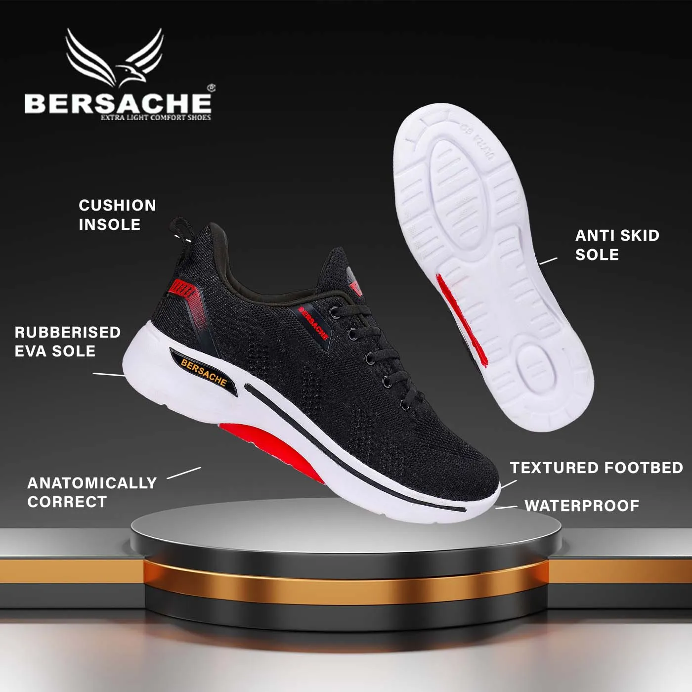 Bersache Lightweight Casual Loafers Shoes For Men Black-7048