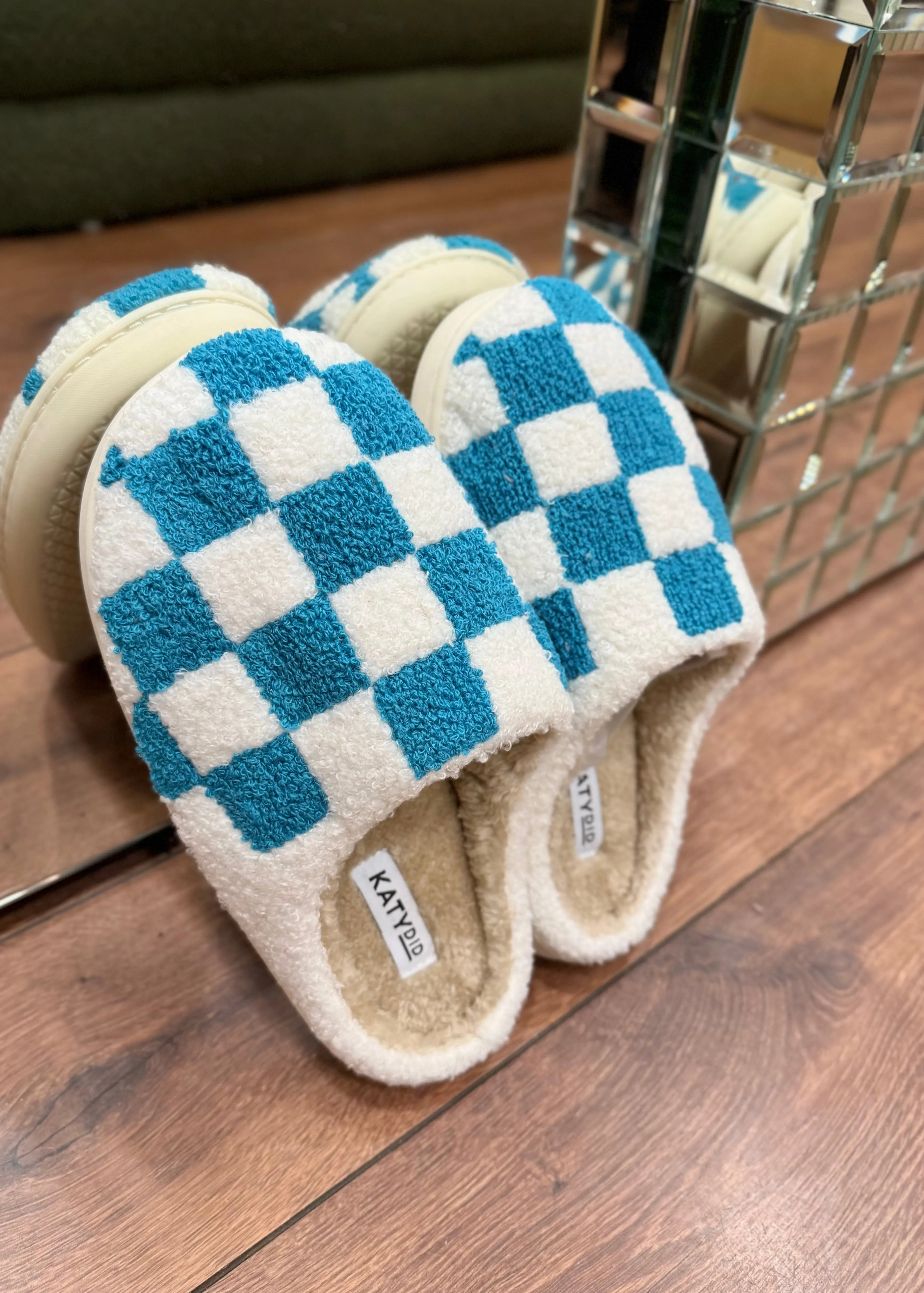 Chaussons - Carreaux turquoise