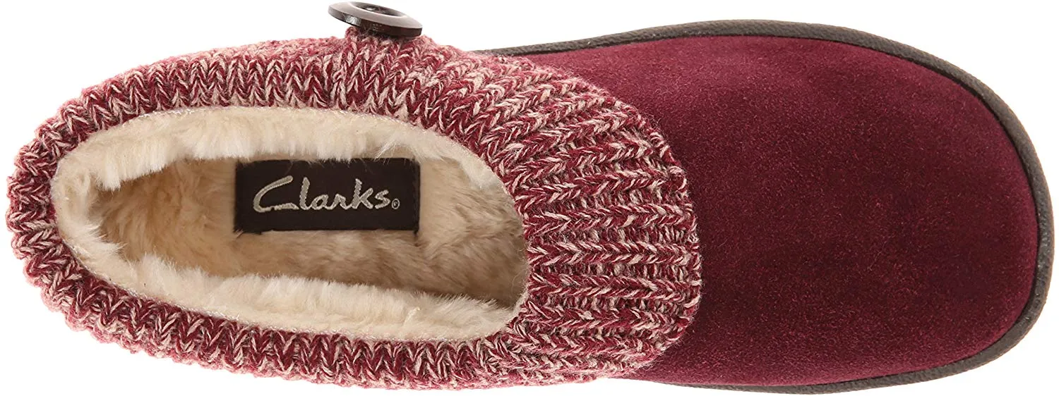 Clarks Women's Knit Scuff Leather Slipper Mules Sweater Cuff Clog (7, Berry)