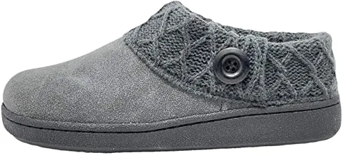 Clarks Womens Slipper Suede Leather Knitted Collar Clog Slippers - Plush Faux Fur Lining