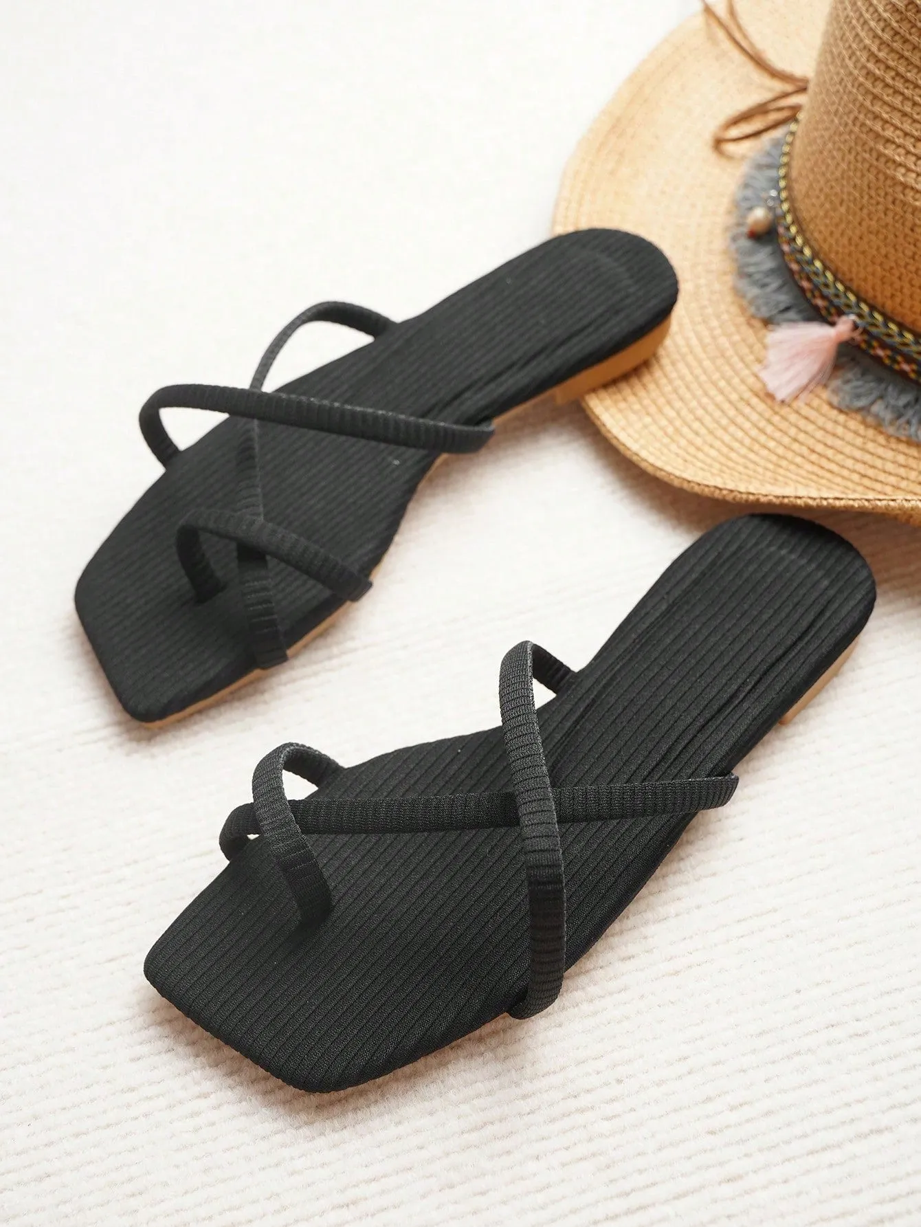 Criss Cross Leather Thong Flat Sandals