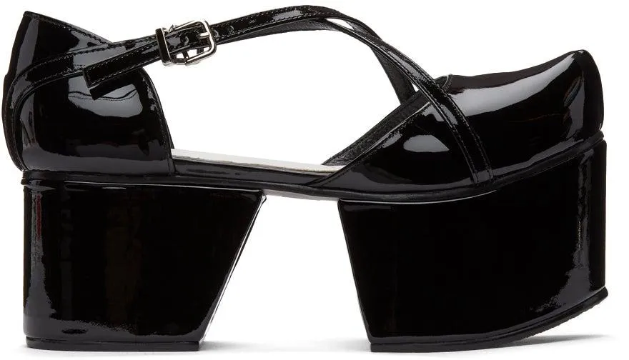 Flat Apartment Black Criss-Cross Strap Platform Ballerina Flats