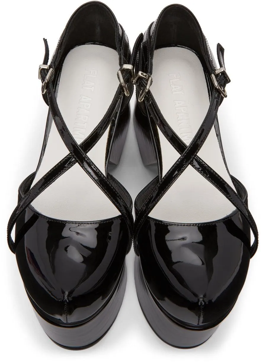 Flat Apartment Black Criss-Cross Strap Platform Ballerina Flats