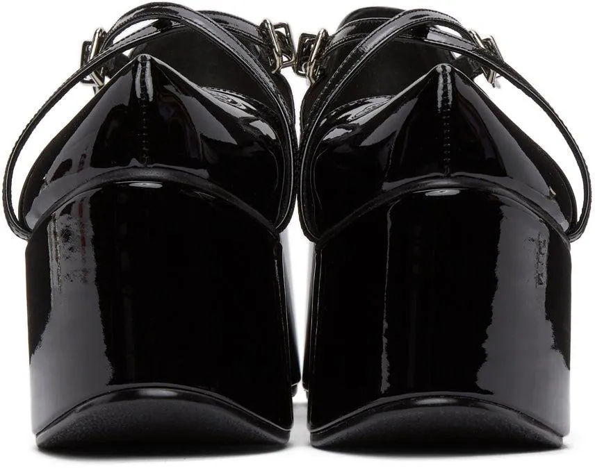 Flat Apartment Black Criss-Cross Strap Platform Ballerina Flats