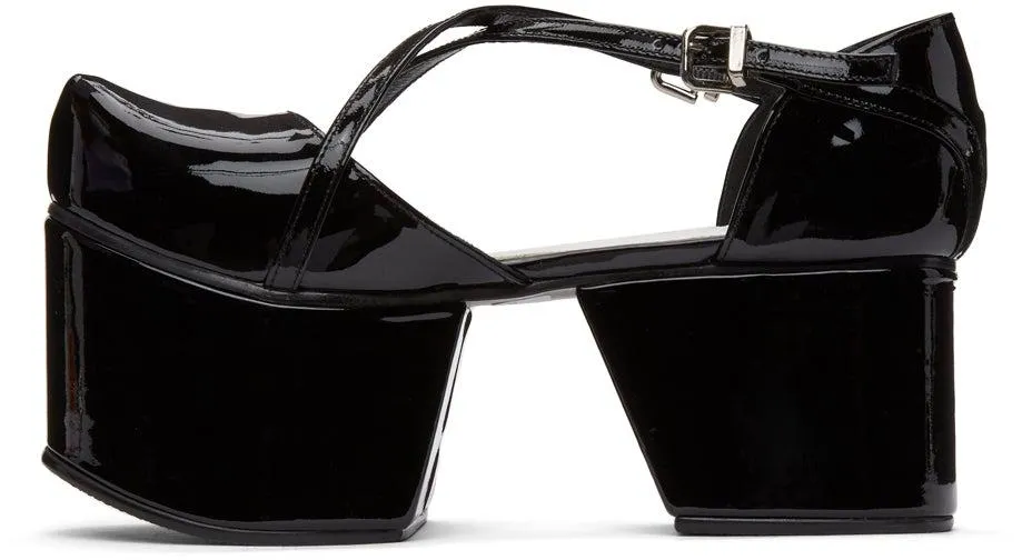 Flat Apartment Black Criss-Cross Strap Platform Ballerina Flats