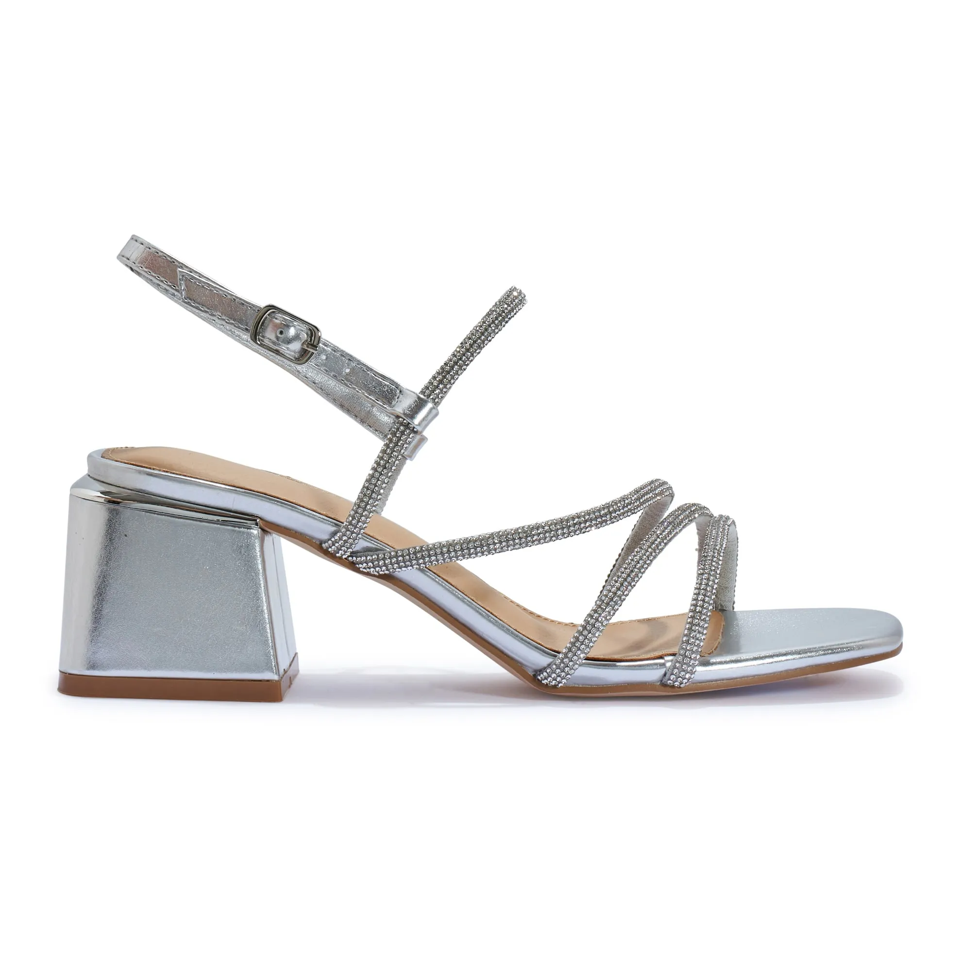 HIPPO1 BLOCK HEEL CLIP DIAMANTE STRAPPY SANDAL