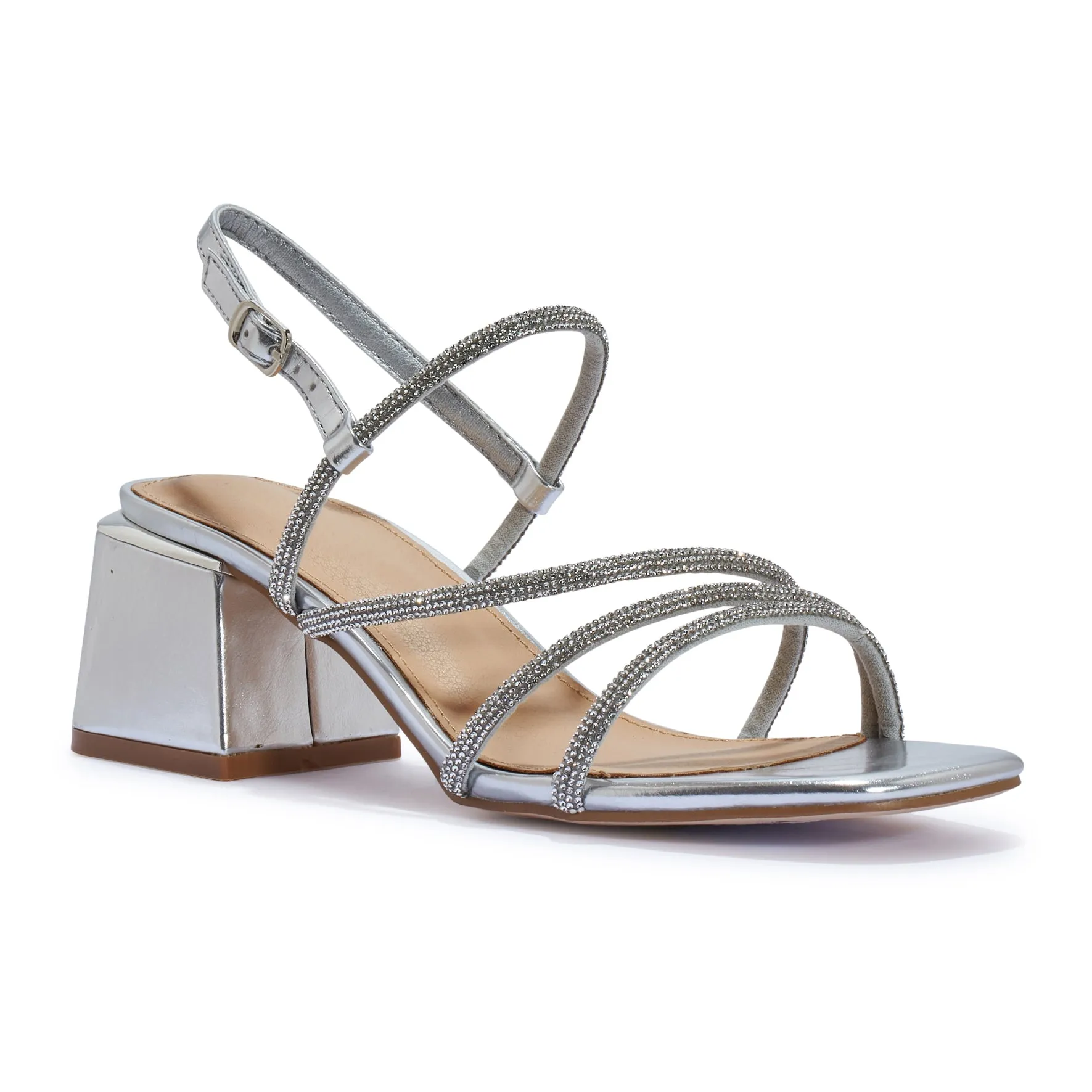 HIPPO1 BLOCK HEEL CLIP DIAMANTE STRAPPY SANDAL