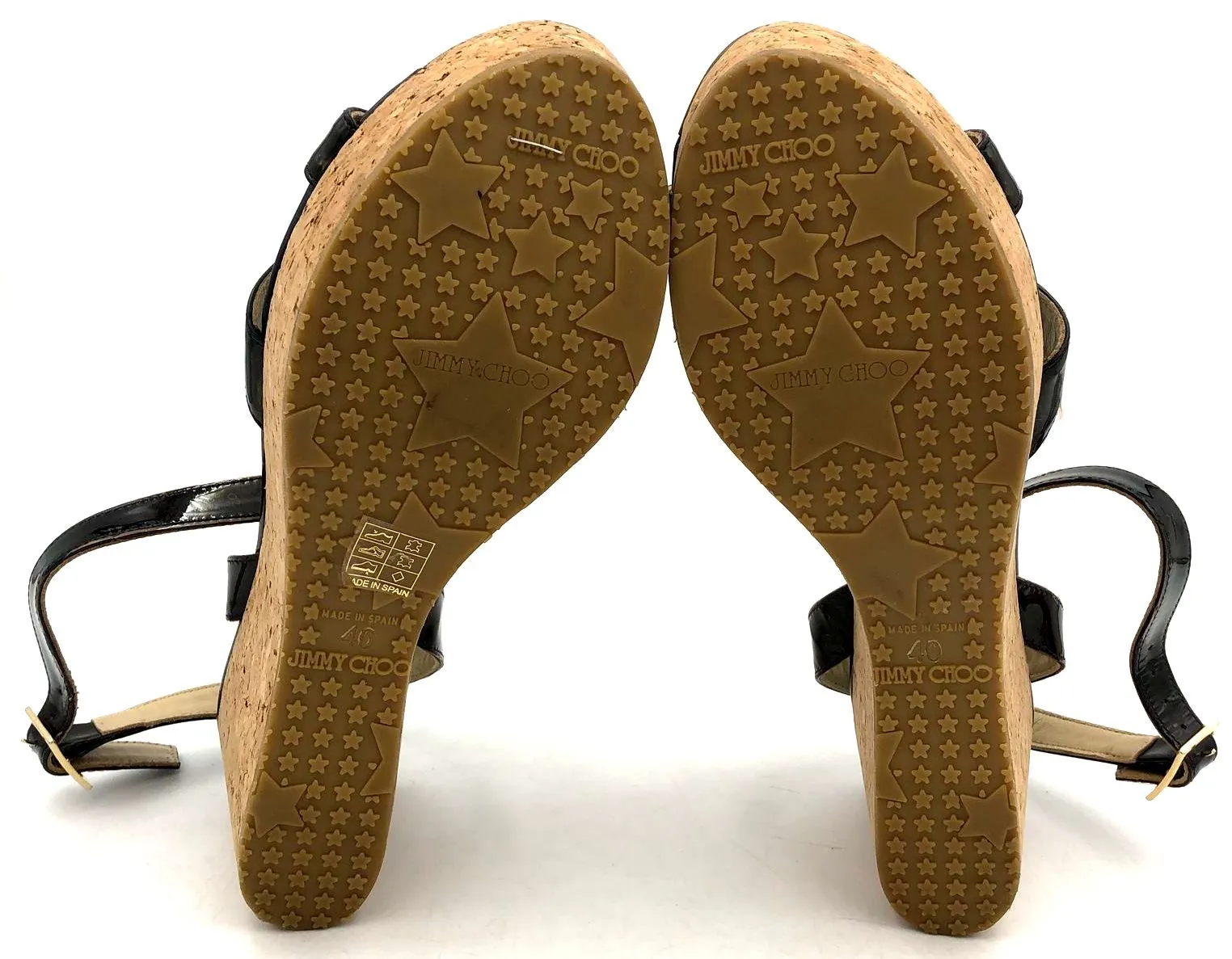 Jimmy Choo Women's Dark Brown Patent Leather Strap Wedge Sandals - Sz 40 ( COA)