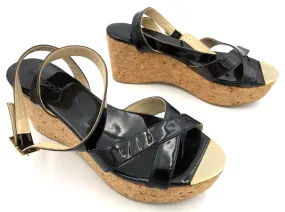 Jimmy Choo Women's Dark Brown Patent Leather Strap Wedge Sandals - Sz 40 ( COA)