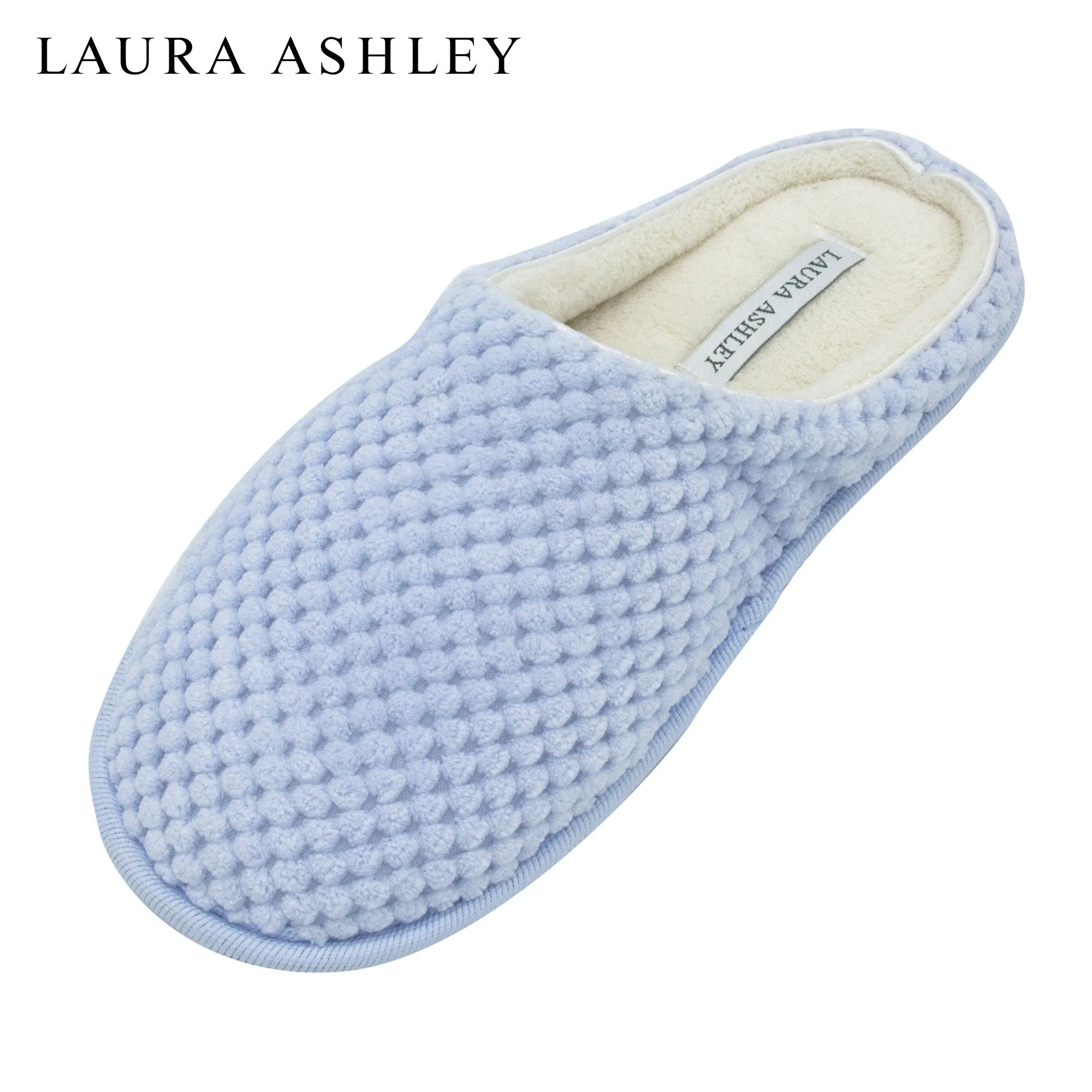 Laura Ashley Ladies Clog Style Spa Slippers with Memory Foam Insole in Pool Party Blue, Size XL