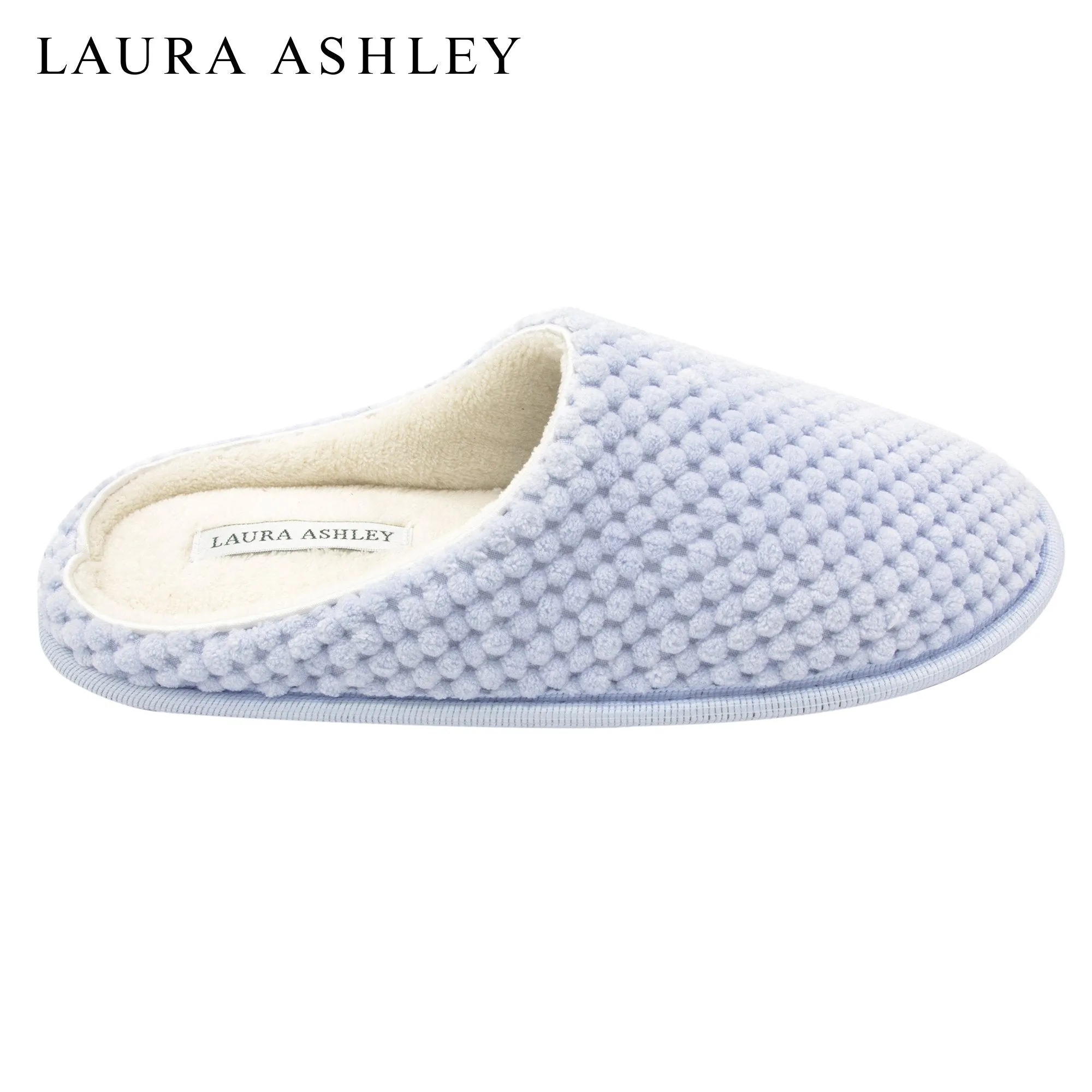 Laura Ashley Ladies Clog Style Spa Slippers with Memory Foam Insole in Pool Party Blue, Size XL