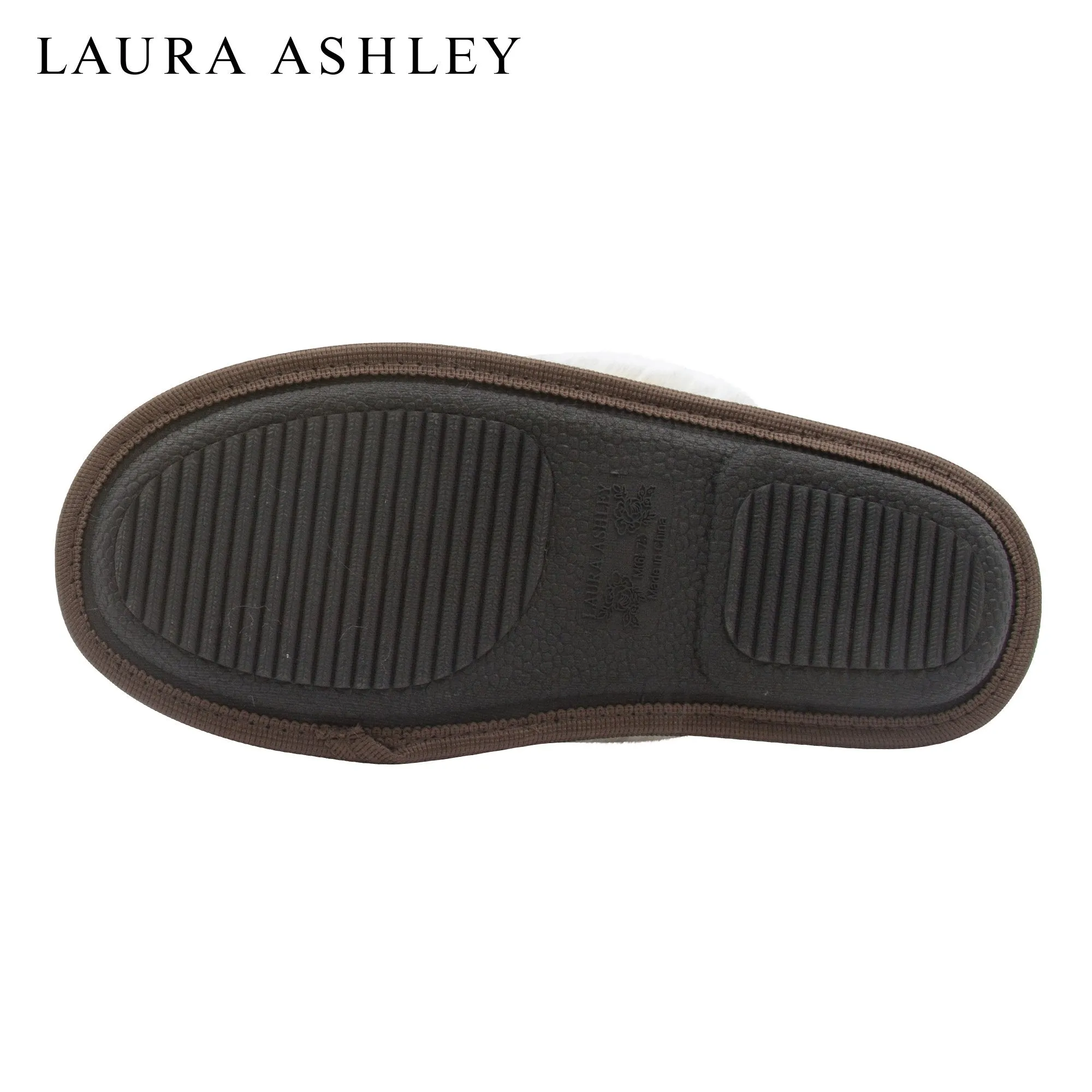 Laura Ashley Ladies Micro Suede Scuff Slipper with Plush Collar, Brown, S