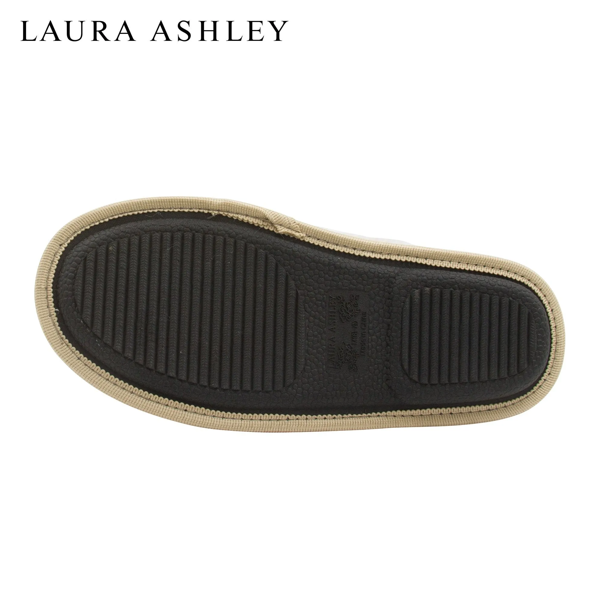 Laura Ashley Ladies Micro Suede Scuff Slipper with Plush Collar, Tan, S