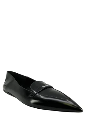 PRADA Leather Point Toe Logo Flats Size 9.5