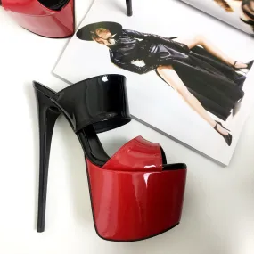 Red Black Platform Heel Mules