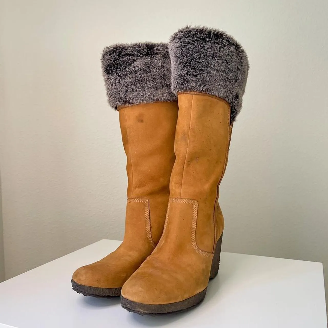 Tan Timberland Wedge Heel Boots