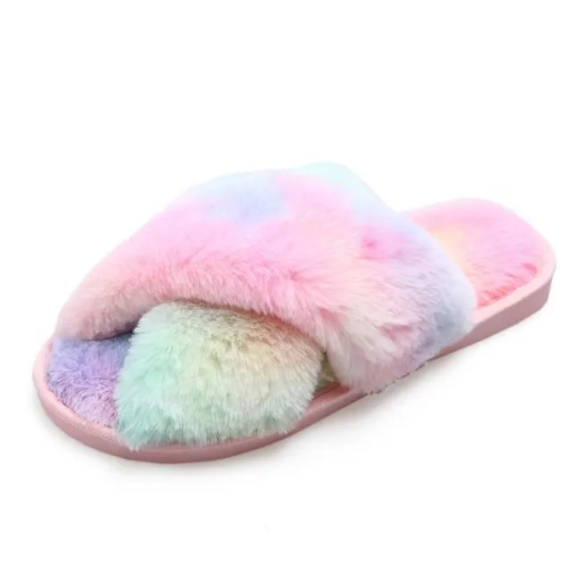 Tie-dye Colored Fluffy Plush Slippers
