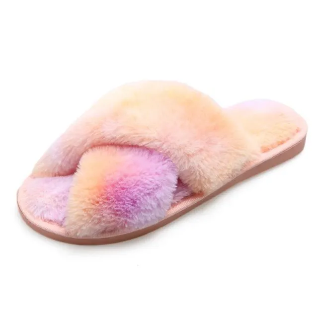 Tie-dye Colored Fluffy Plush Slippers