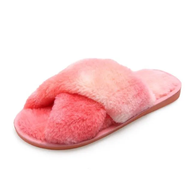 Tie-dye Colored Fluffy Plush Slippers