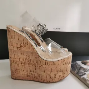 Transparent Strap Wedge Sandals