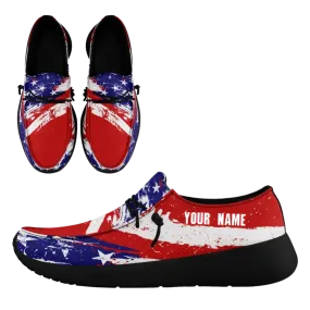 Unique Gift,Personalized  America Flag Sneakers, Custom Patriotic Loafer Shoes,  Canvas Slip On Shoes,FN018-24020303-1b