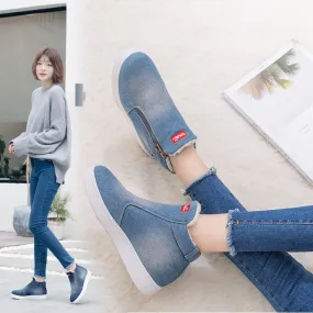 Women Fashion Denim Fleeces Breathable Hollow Lace-Up Sneakers Shoes