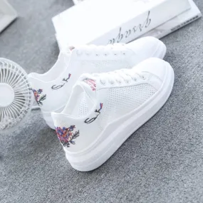 Women Shoes Fashion Embroidered Breathable Hollow Lace-Up Sneakers