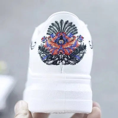 Women Shoes Fashion Embroidered Breathable Hollow Lace-Up Sneakers