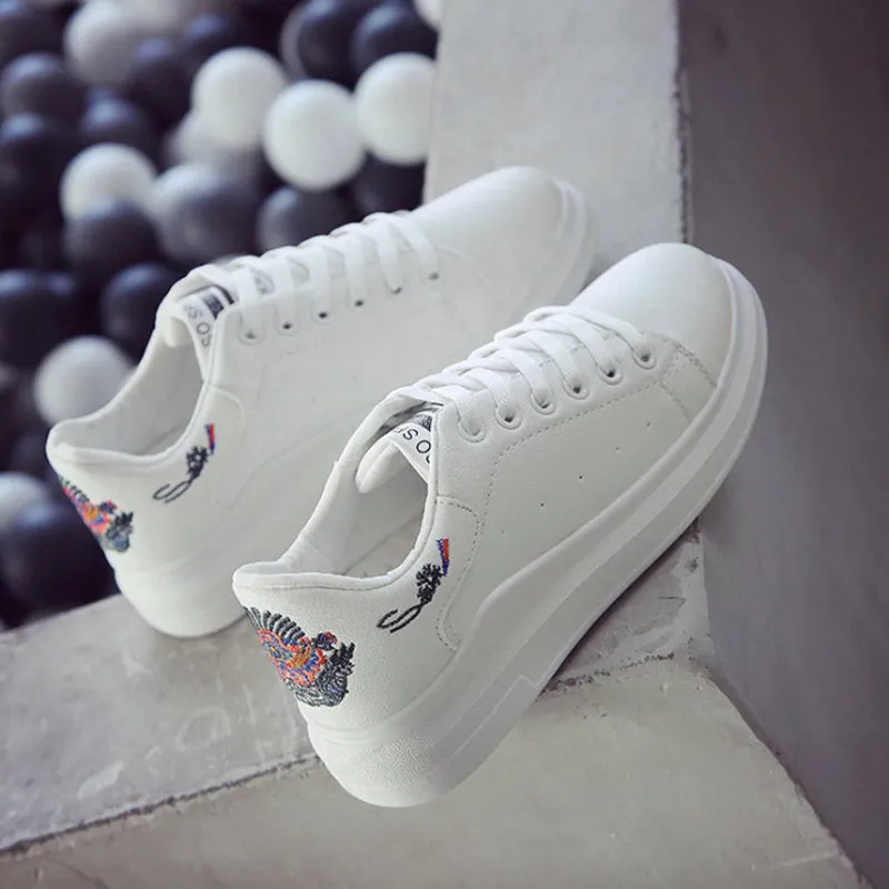 Women Shoes Fashion Embroidered Breathable Hollow Lace-Up Sneakers