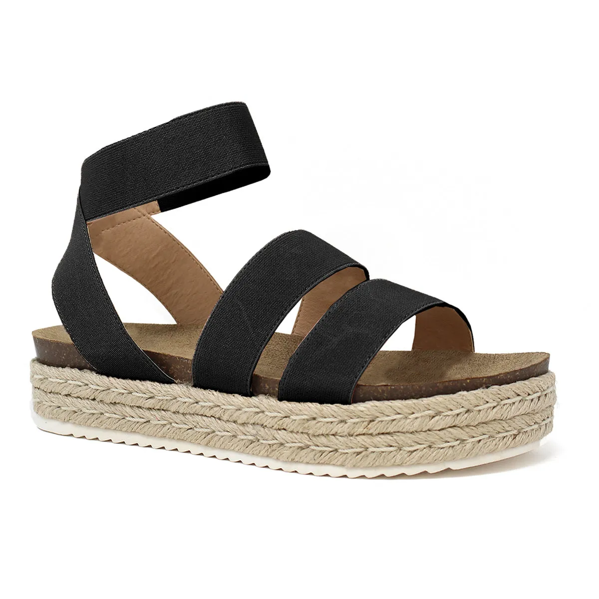 Womens Chiara-10 Elastic Ankle Strap Open Toe Sandals Espadrille Platform Sandal