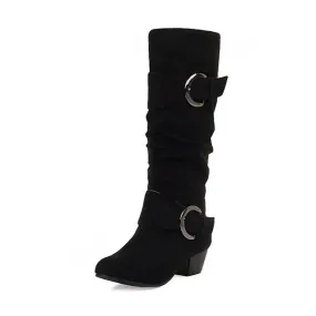 Women's Low Heel Mid Calf Slouch Boots