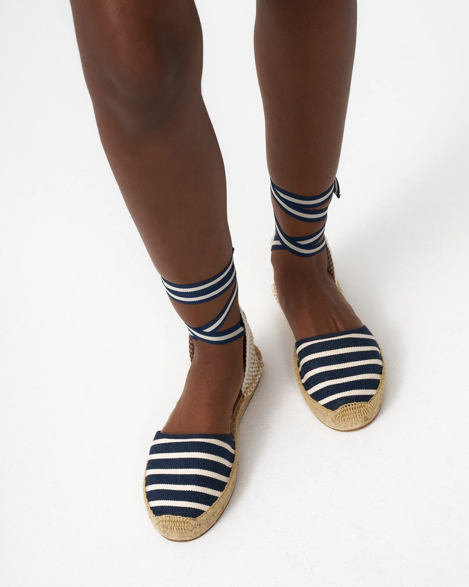 Womens_Espadrilles_The Lauren Lace Up_Woven Stripes_Classic - Navy - Ivory
