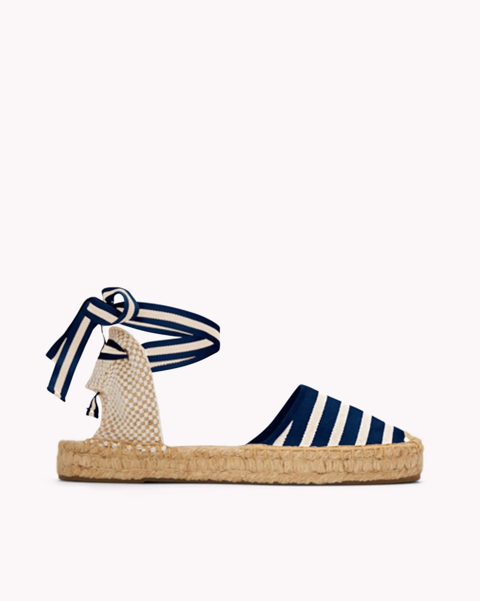 Womens_Espadrilles_The Lauren Lace Up_Woven Stripes_Classic - Navy - Ivory