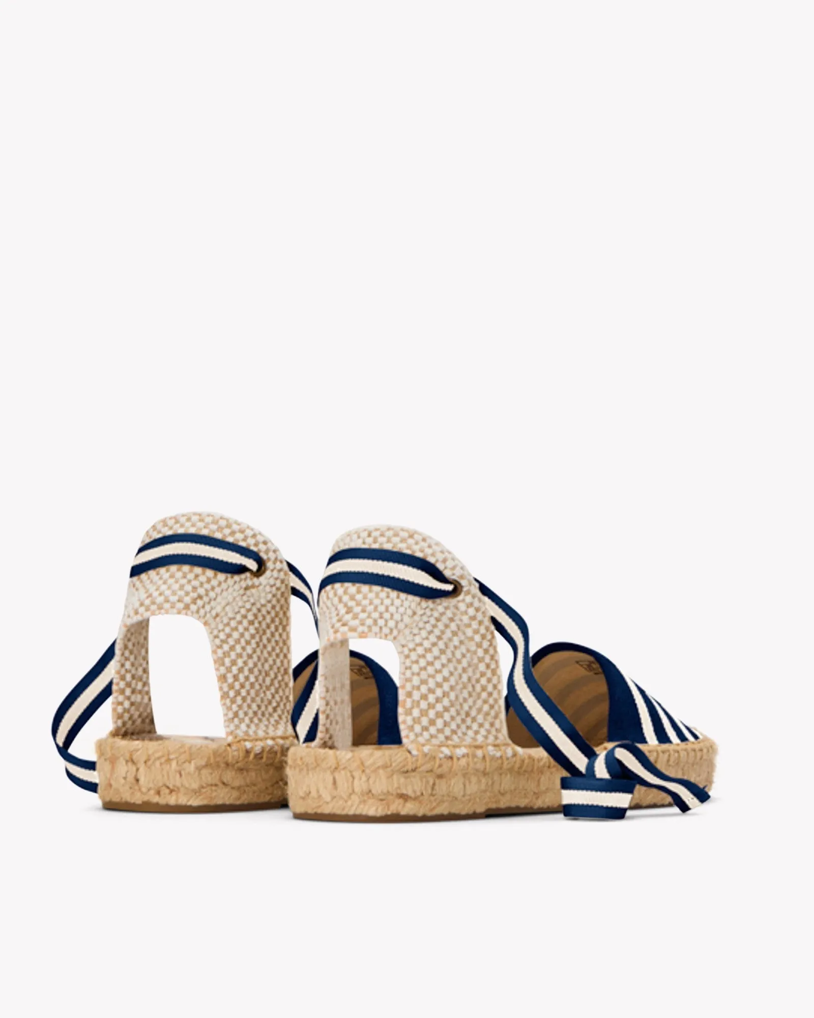 Womens_Espadrilles_The Lauren Lace Up_Woven Stripes_Classic - Navy - Ivory