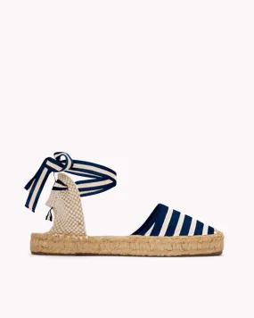 Womens_Espadrilles_The Lauren Lace Up_Woven Stripes_Classic - Navy - Ivory