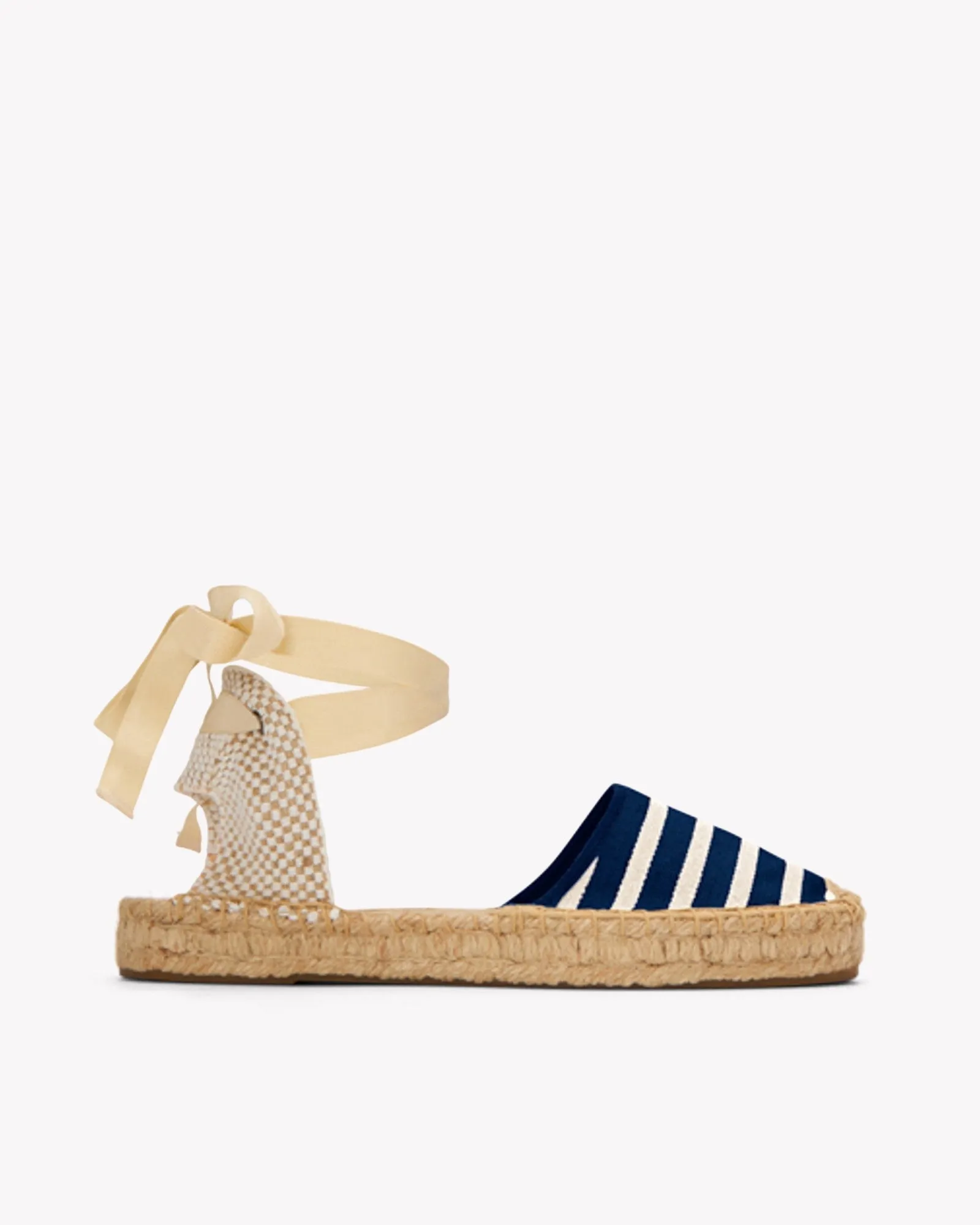 Womens_Espadrilles_The Lauren Lace Up_Woven Stripes_Classic - Navy - Ivory