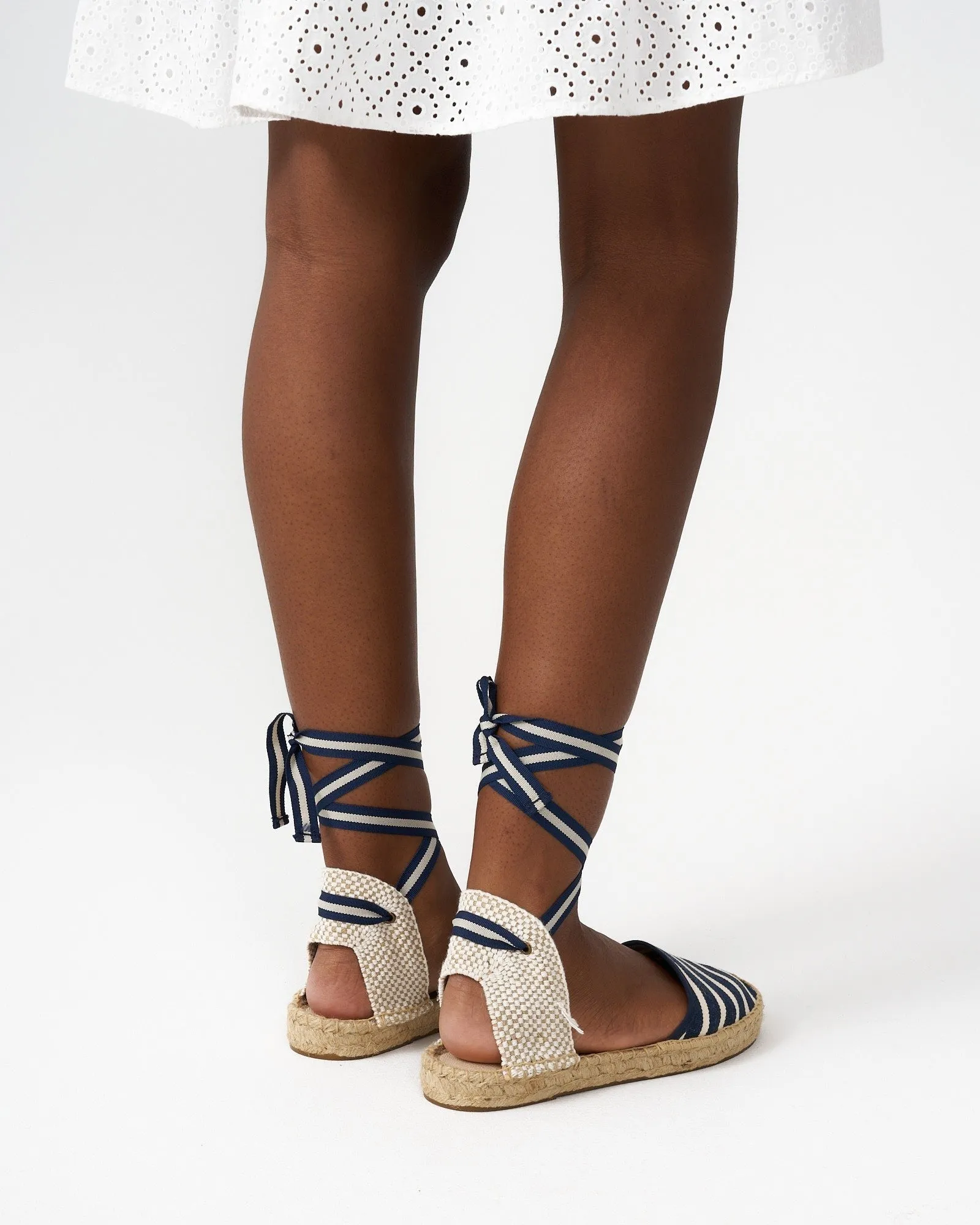 Womens_Espadrilles_The Lauren Lace Up_Woven Stripes_Classic - Navy - Ivory