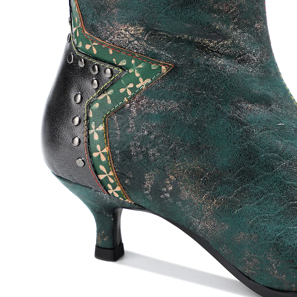 Zalor Green Retro Leather High Boots